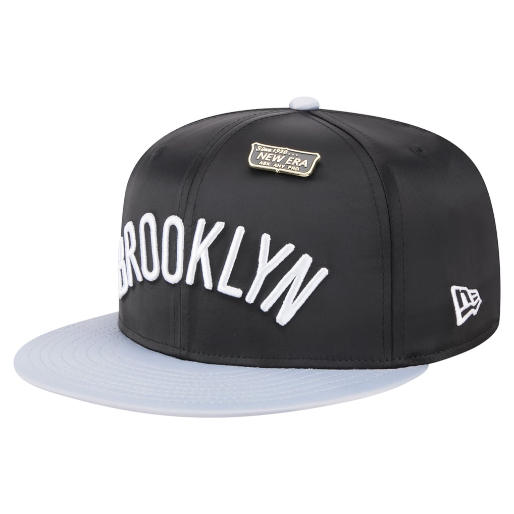  Brooklyn Nets New Era Throwback Satin Vintage Pin Two-Tone 59FIFTY Fitted Hat - Black/Gray
